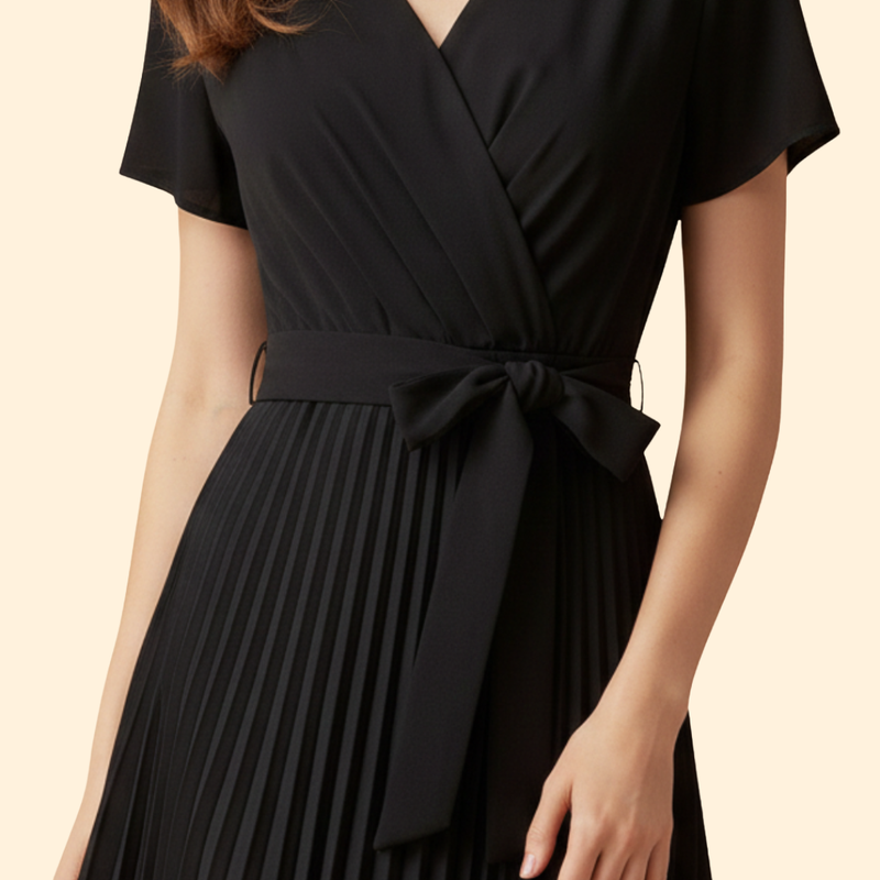 Women’s Pleated Dress with V-Neckline