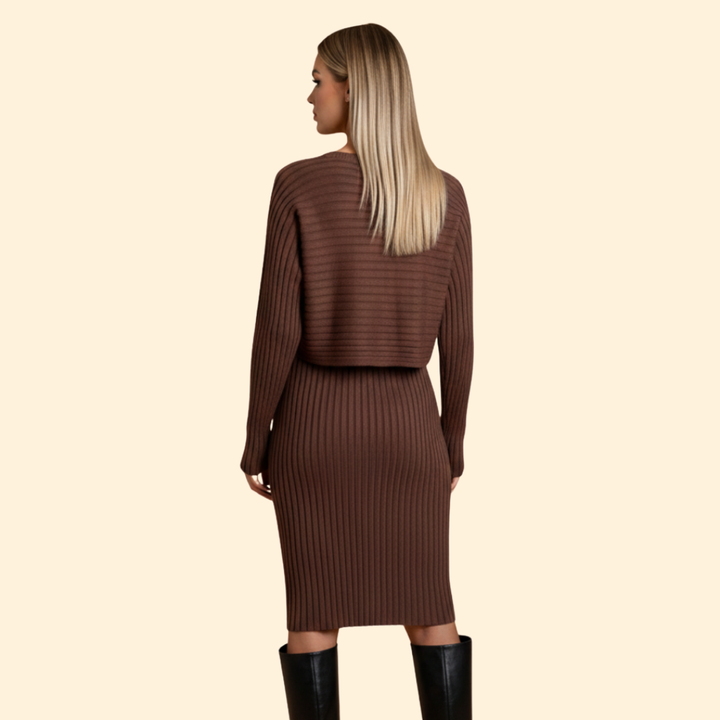 Women's Ribbed Sleeveless Dress with Matching Sweater Set
