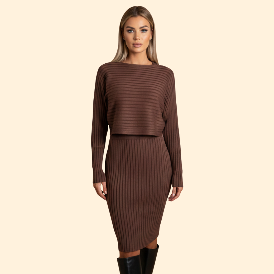 Women's Ribbed Sleeveless Dress with Matching Sweater Set
