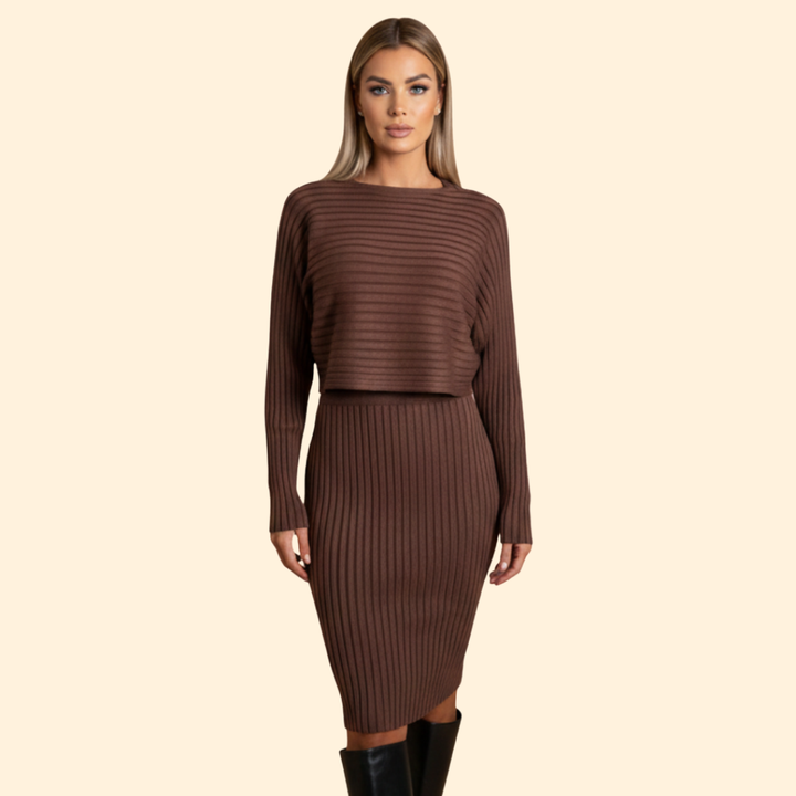 Women's Ribbed Sleeveless Dress with Matching Sweater Set