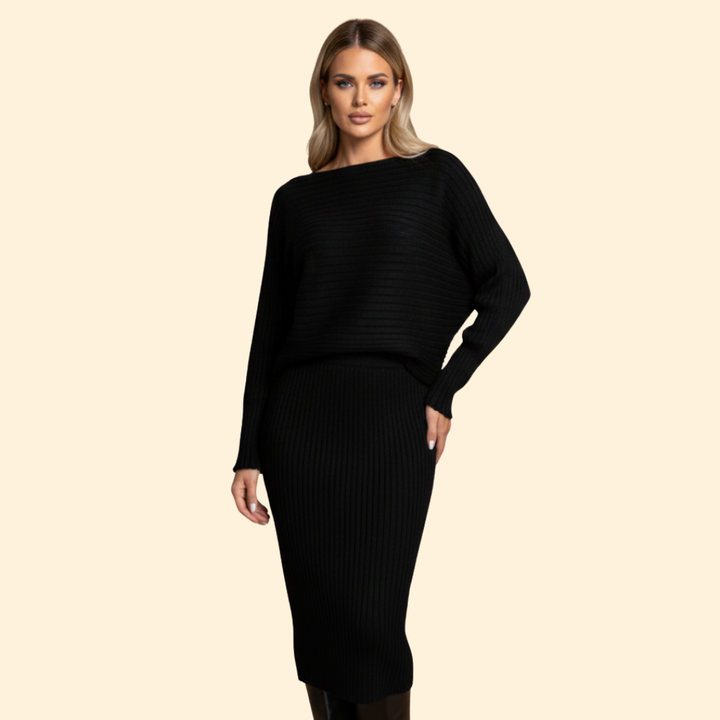 Women's Ribbed Sleeveless Dress with Matching Sweater Set