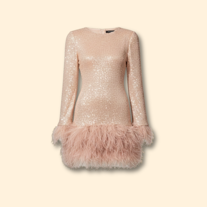 Women's Sequin Dress with Feather Trim