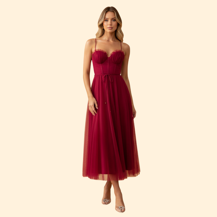 Women's Strapless Chiffon Dress with Tie Detail