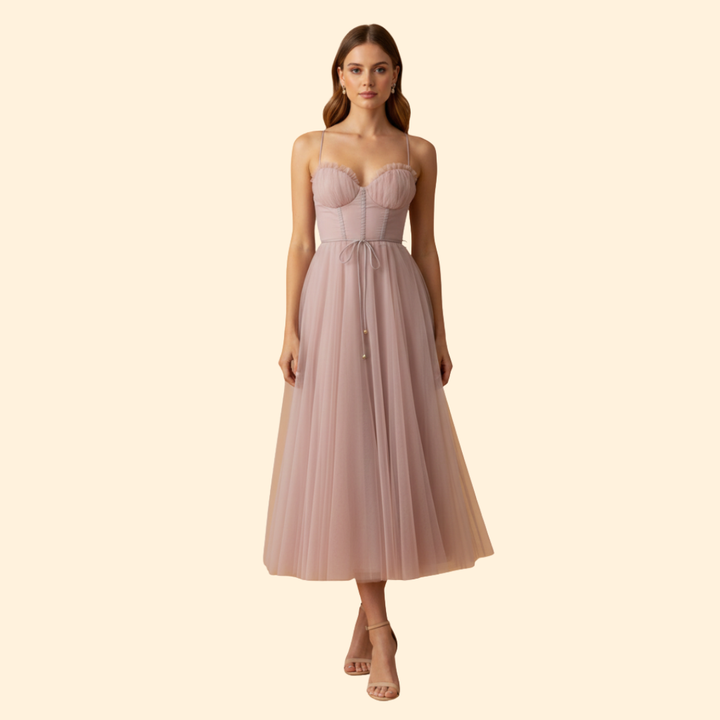 Women's Strapless Chiffon Dress with Tie Detail