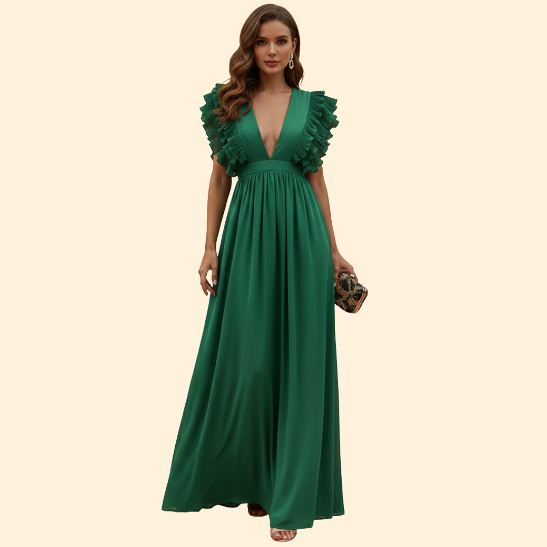 Women's V-Neck Dress with Ruffled Details