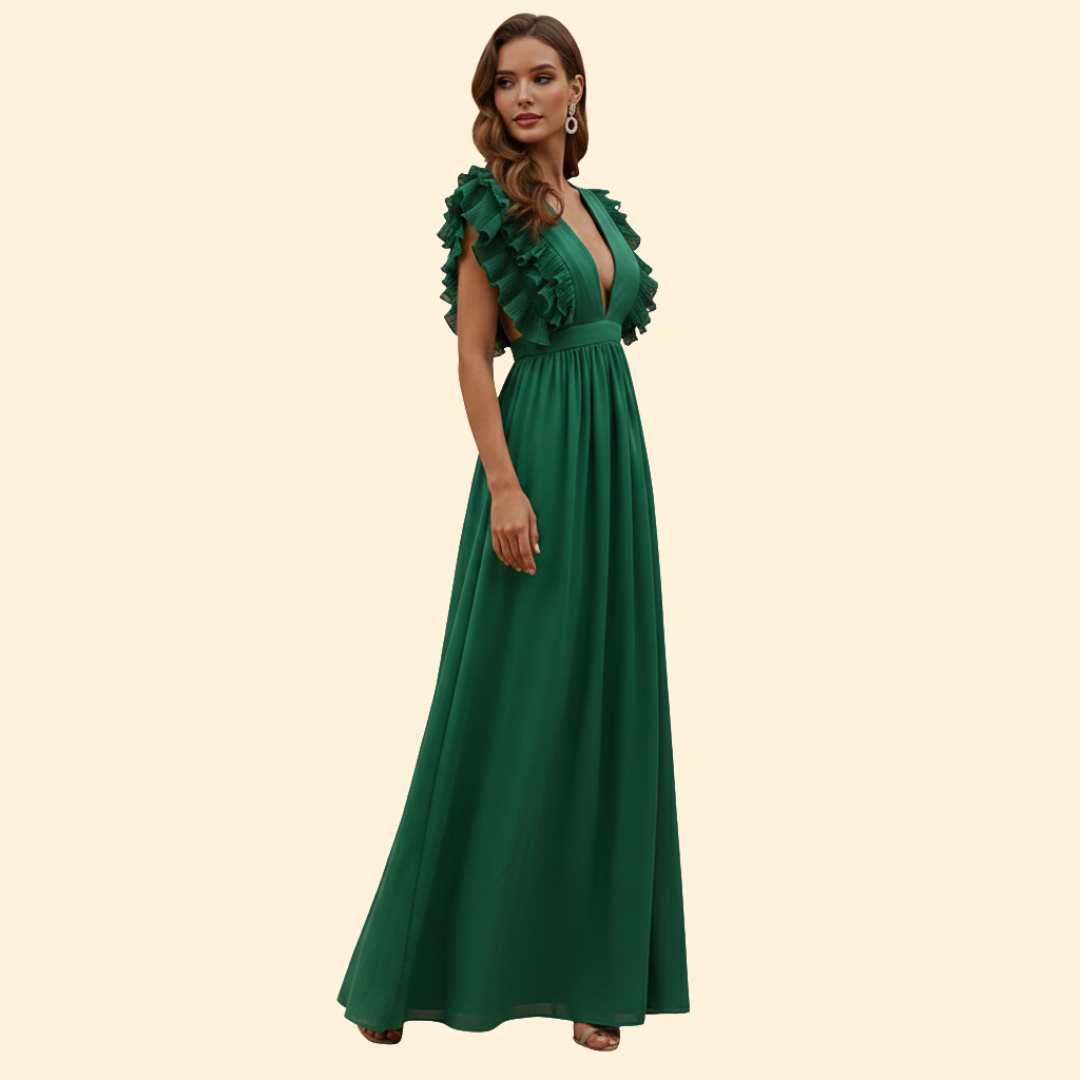 Women's V-Neck Dress with Ruffled Details