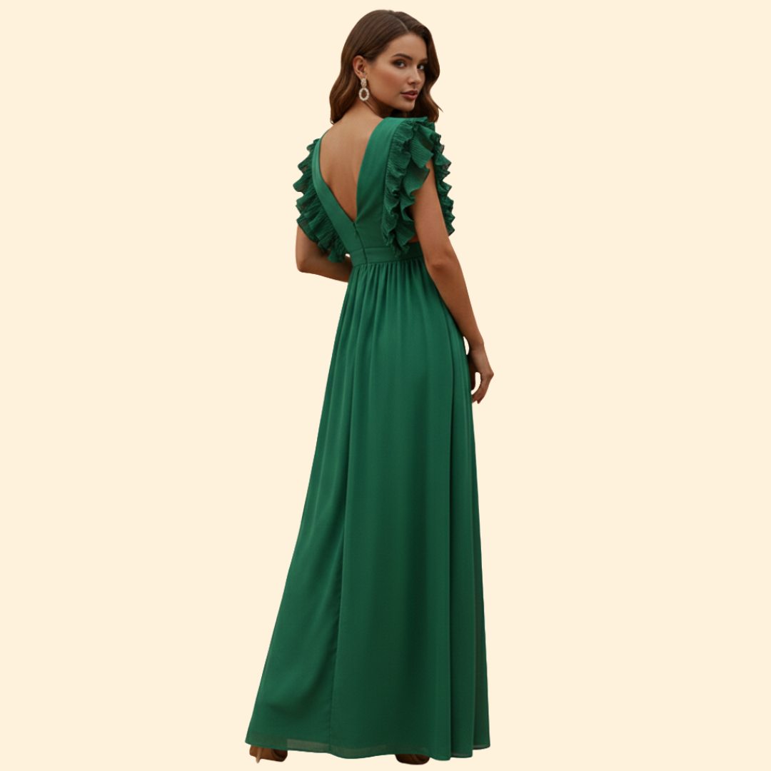Women's V-Neck Dress with Ruffled Details