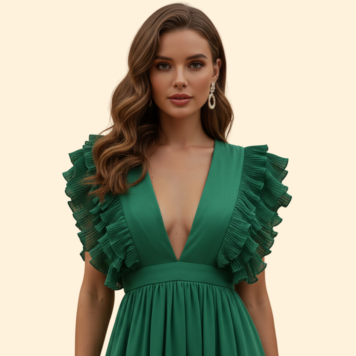 Women's V-Neck Dress with Ruffled Details
