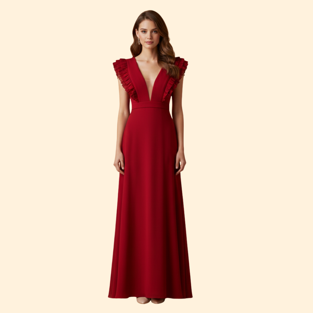 Women's V-Neck Dress with Ruffled Details