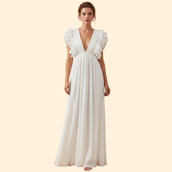 Women's V-Neck Dress with Ruffled Details