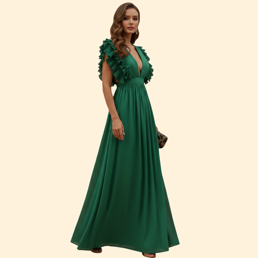 Women's V-Neck Dress with Ruffled Details