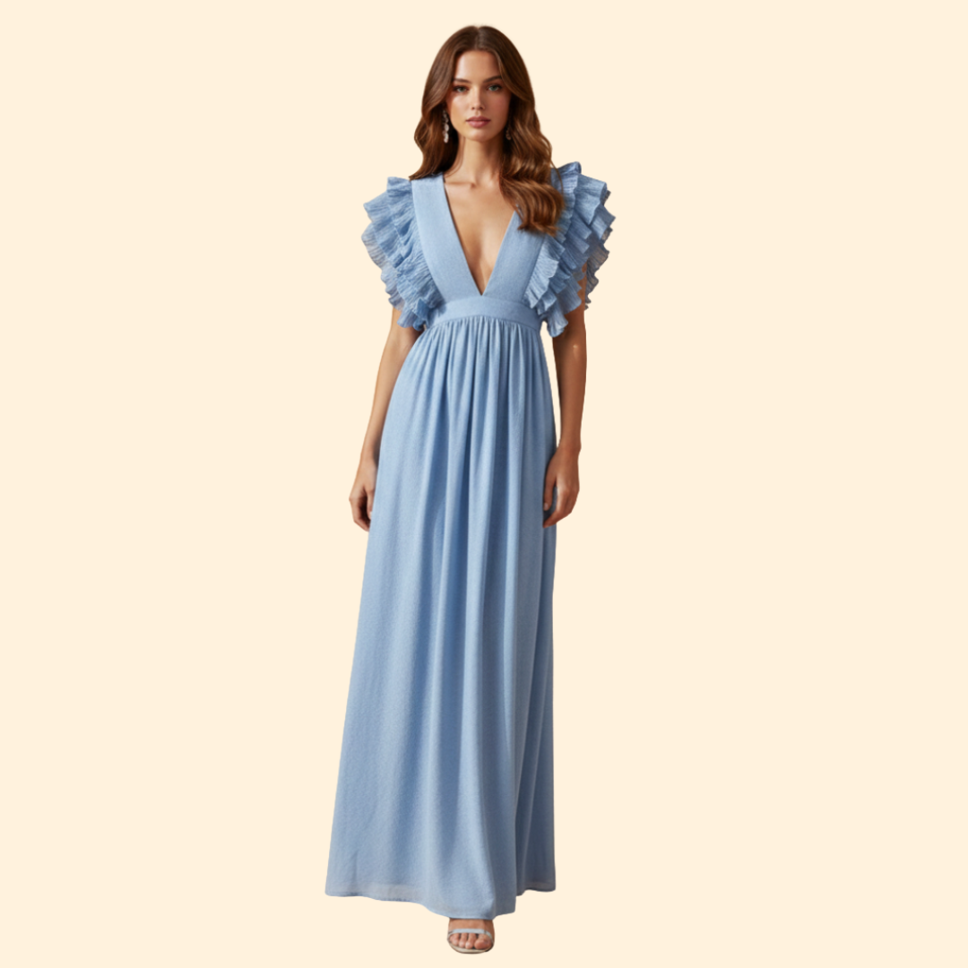 Women's V-Neck Dress with Ruffled Details