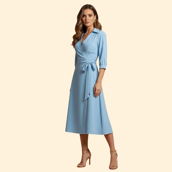 Women's V-neck Dress with Belt