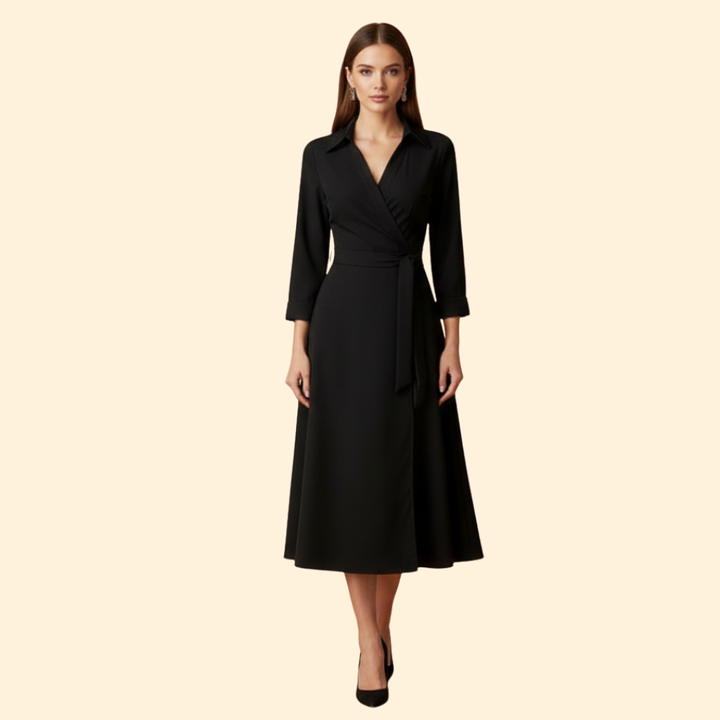 Women's V-neck Dress with Belt