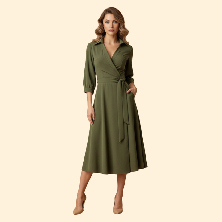 Women's V-neck Dress with Belt