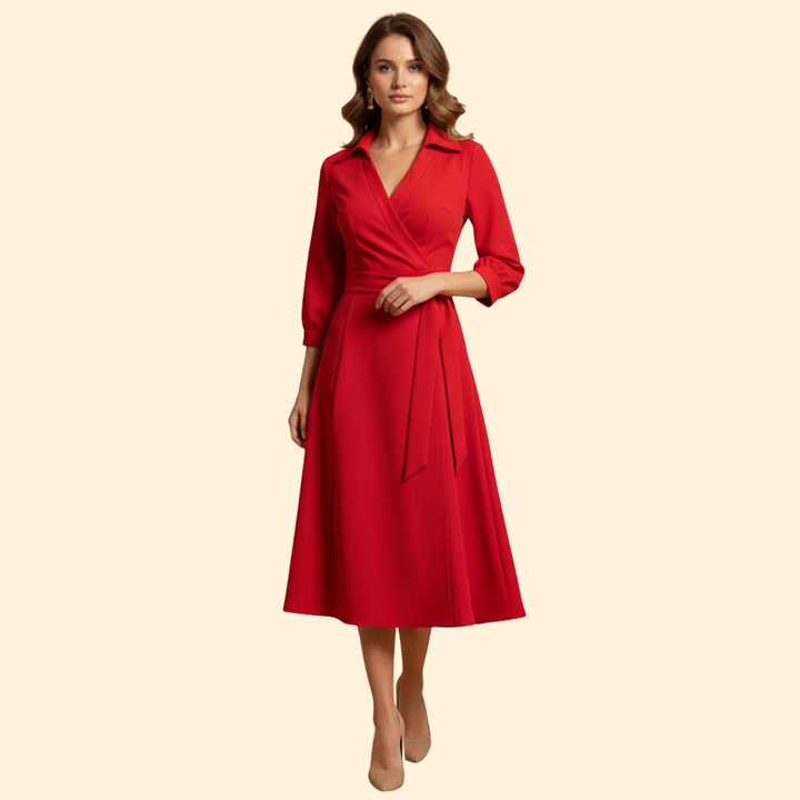 Women's V-neck Dress with Belt