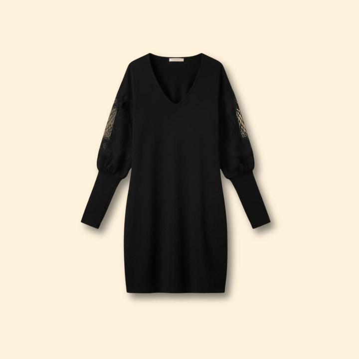 Women's V-neck Dress with Lace Panels