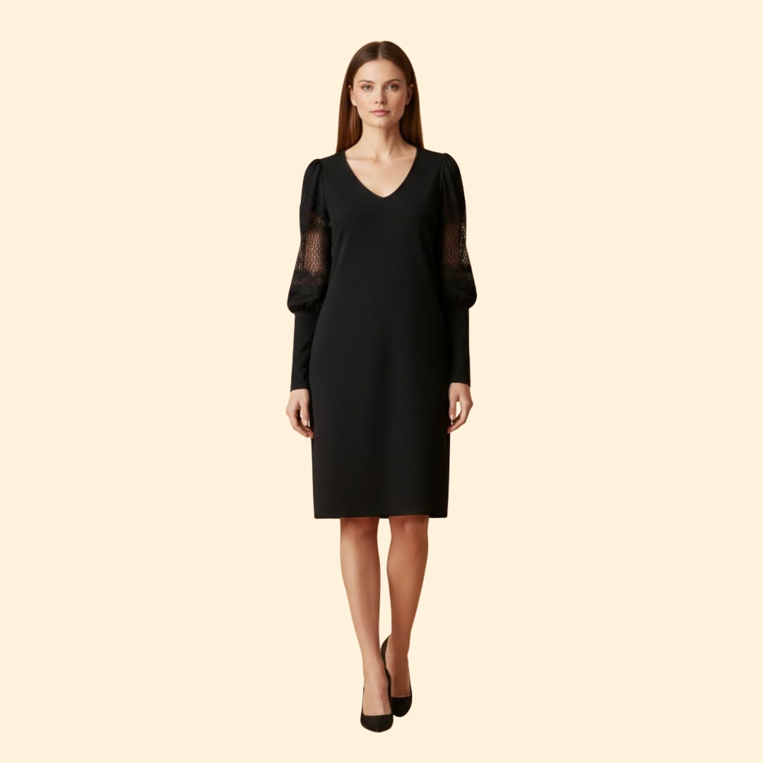 Women's V-neck Dress with Lace Panels