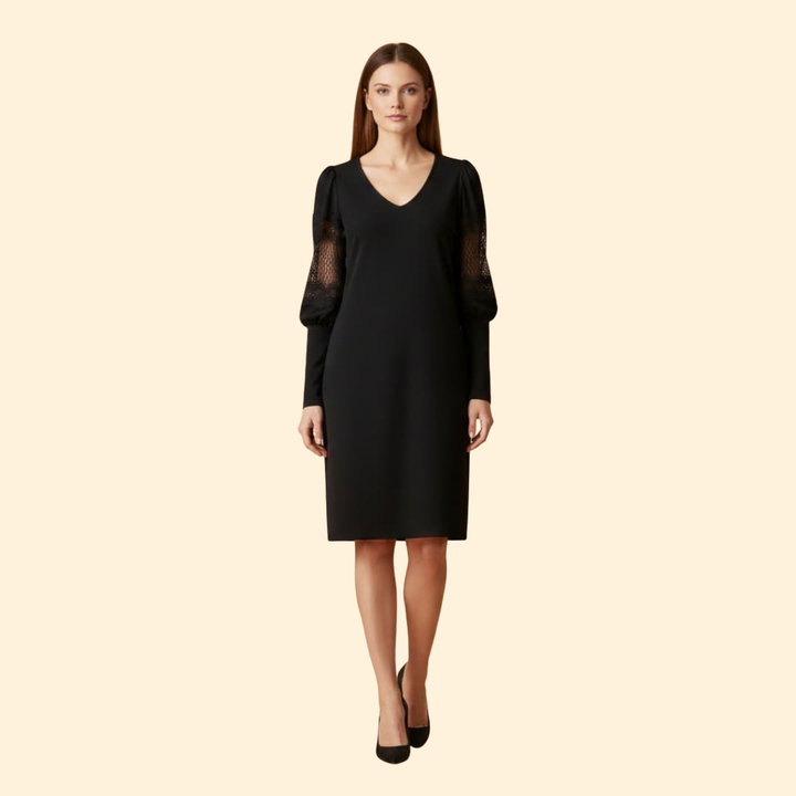 Women's V-neck Dress with Lace Panels