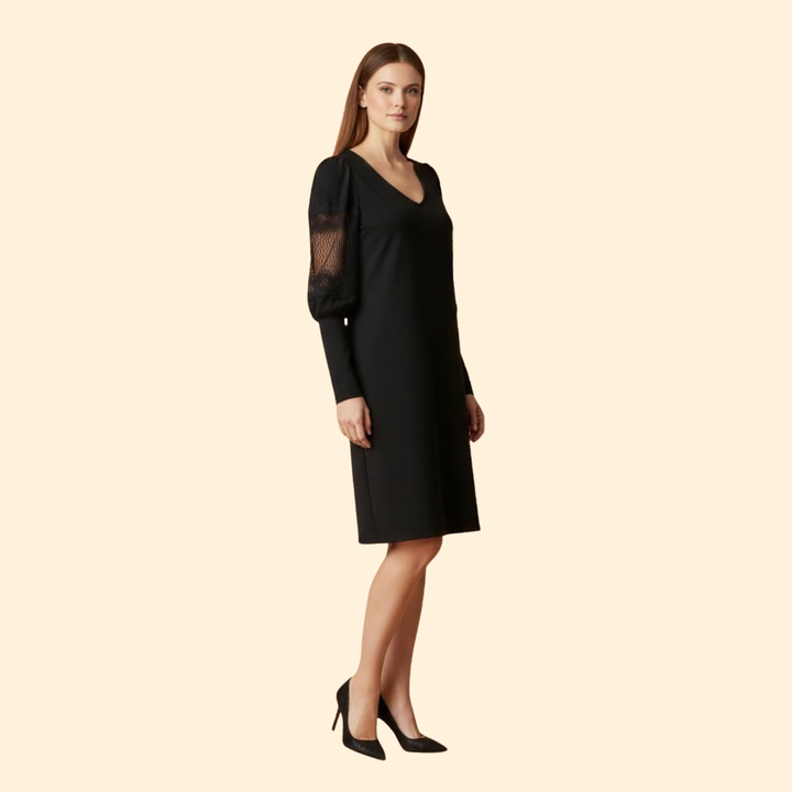Women's V-neck Dress with Lace Panels