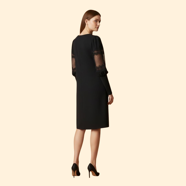 Women's V-neck Dress with Lace Panels