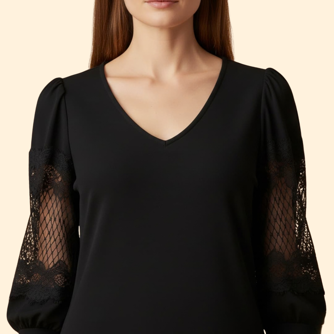 Women's V-neck Dress with Lace Panels