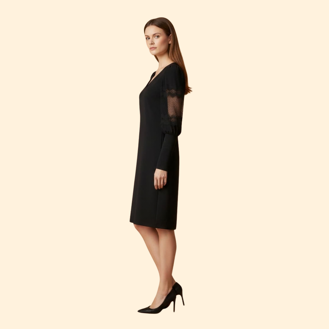 Women's V-neck Dress with Lace Panels