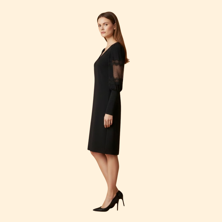 Women's V-neck Dress with Lace Panels