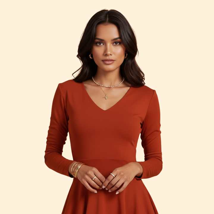 Women's V-neck Dress with Tiered Skirt