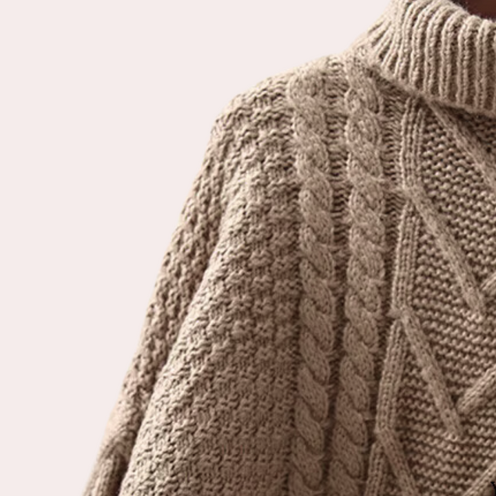 Women's Cable Turtleneck Sweater with Asymmetric Hem