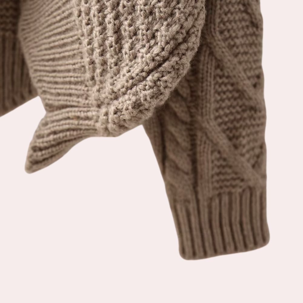 Women's Cable Turtleneck Sweater with Asymmetric Hem